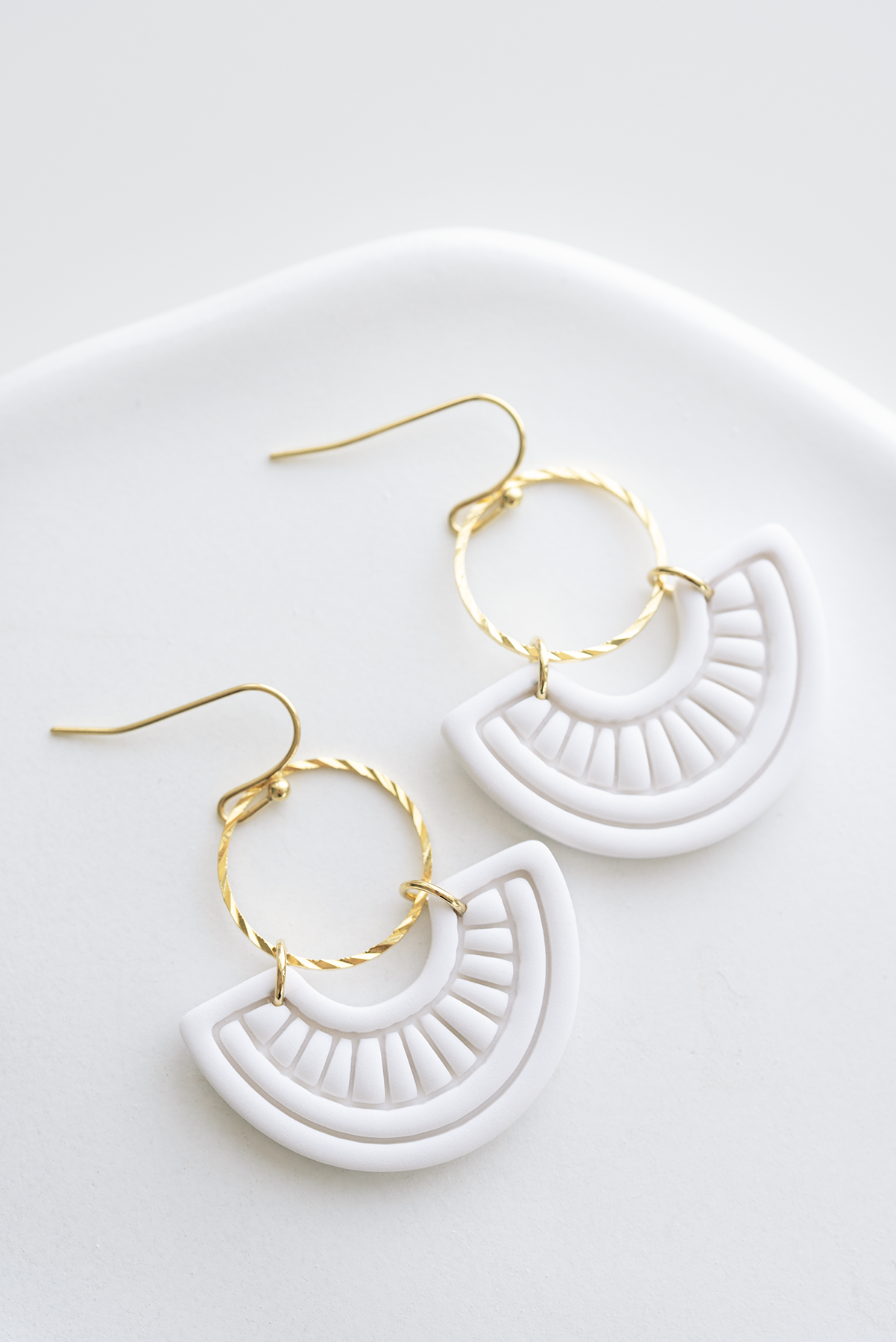 GENEVA white boho earrings with gold plated stainless steel, lightweight, unique jewelry made in Dubai