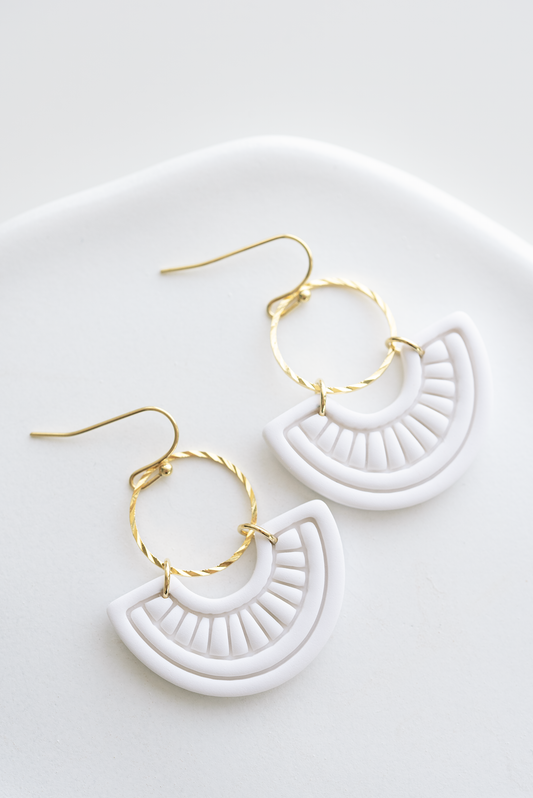 GENEVA white boho earrings with gold plated stainless steel, lightweight, unique jewelry made in Dubai