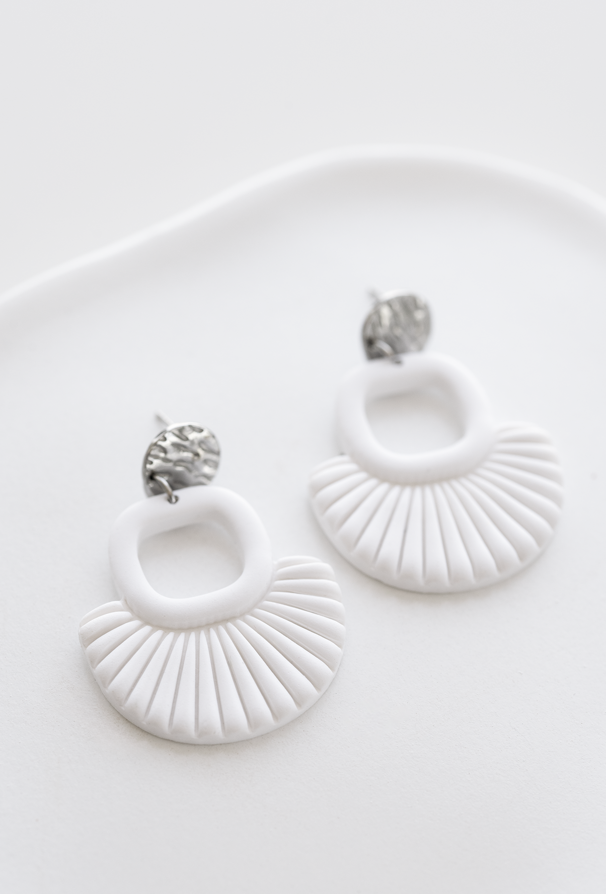 MILAN unique boho earrings in white, polymer clay and gold plated stainless steel, handcrafted in Dubai