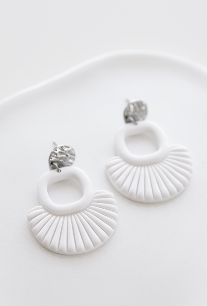 MILAN unique boho earrings in white, polymer clay and gold plated stainless steel, handcrafted in Dubai